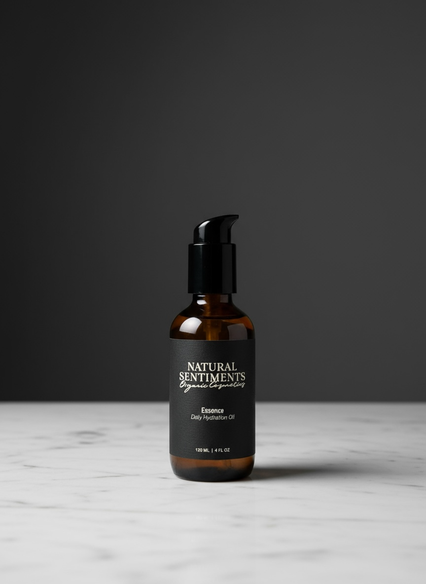 Brown bottle with black label on a gray background